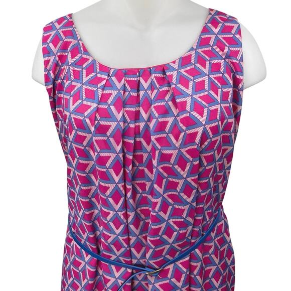 Pink Owl Pink Blue Geometric Sleeveless Belted Cami Camisole Midi Tank Dress 4X - Picture 4 of 6